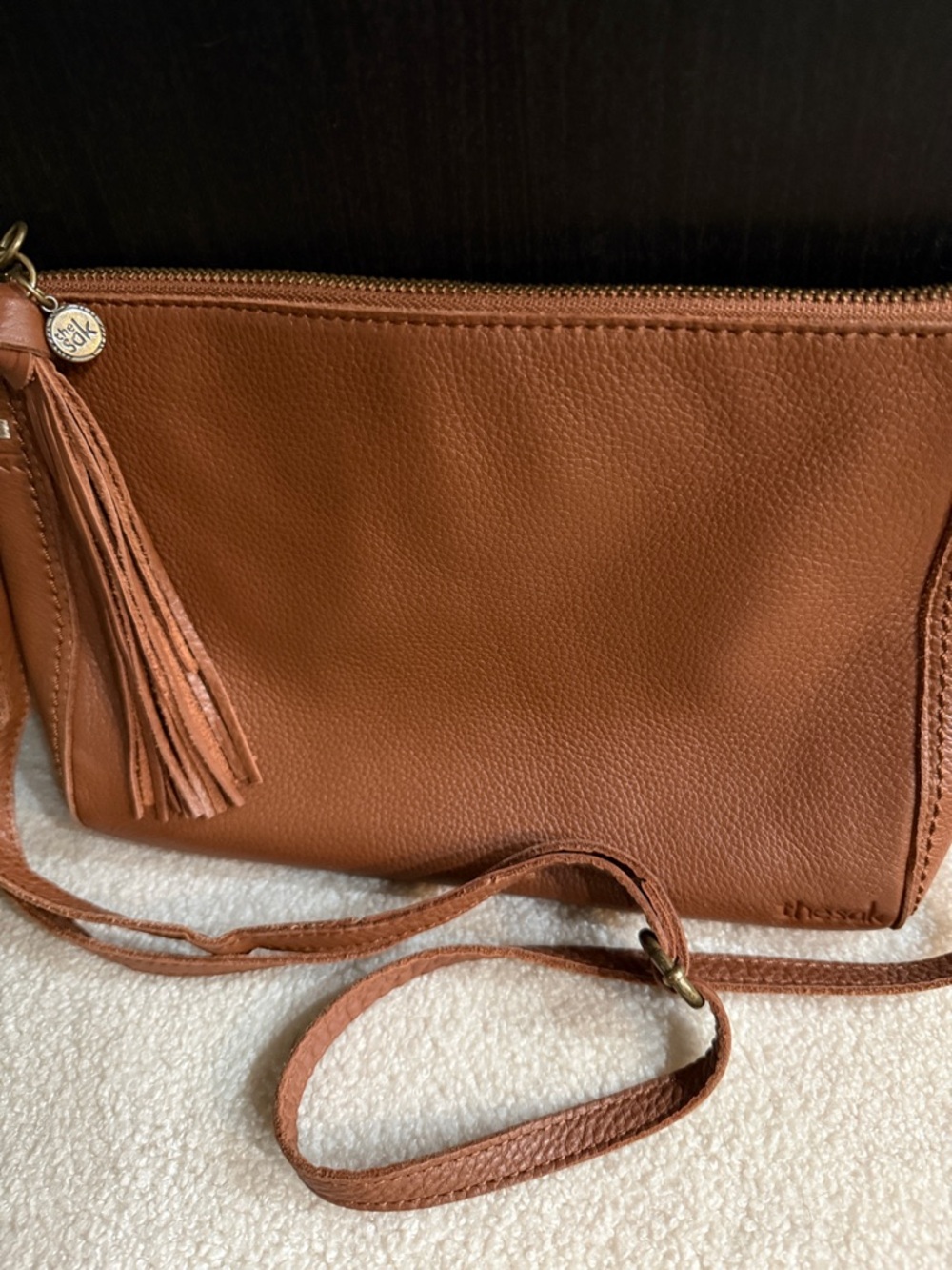 The Sak “Happy & Free” Crossbody Bag in Cognac Brown with Tassel - Picture 2 of 10